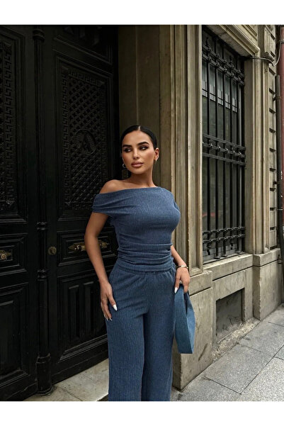 Ekim Store Csónaknyakú blúz és nadrág szett - húzózsinór