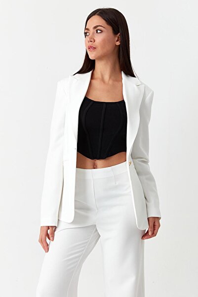 Select Moda Jachetă de damă cu nasturi din aur alb