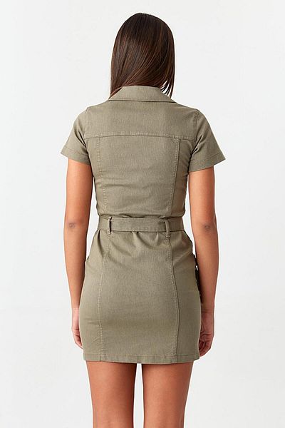 Select Moda Women's Khaki Zippered Mini Denim Dress