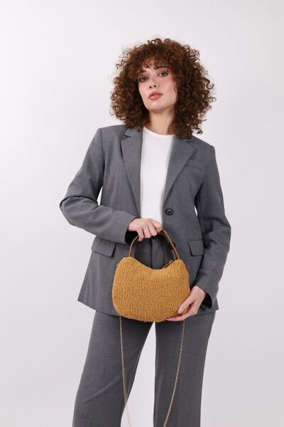 NOTHING Women's Fur Plush Handle Chain Strap Mini Hand Shoulder Baguette Bag