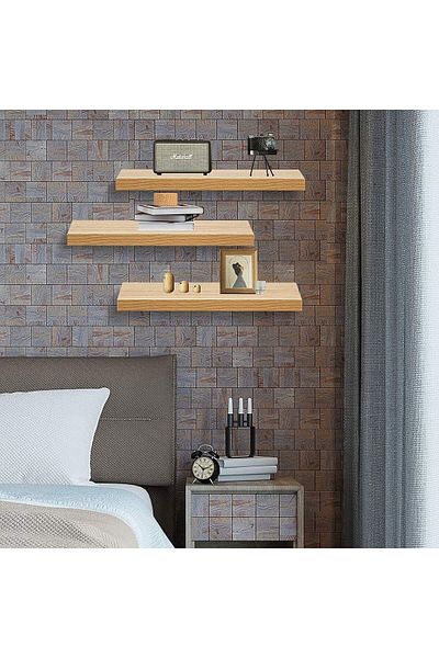 Egecan Mobilya Oak Wall Shelf Flying Shelf Hidden Shelf Wood Wall Shelf (50-50-50)