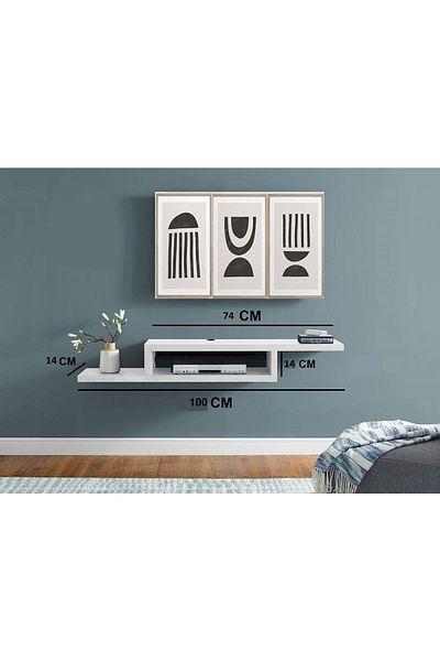 Egecan Mobilya White 100 cm Wall Shelf Tv Stand Tv Unit Decorative Wall Shelf Bookcase