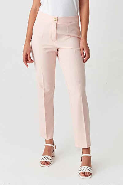 Select Moda Γυναικείο ροζ ψηλόμεσο παντελόνι με χρυσά κουμπιά