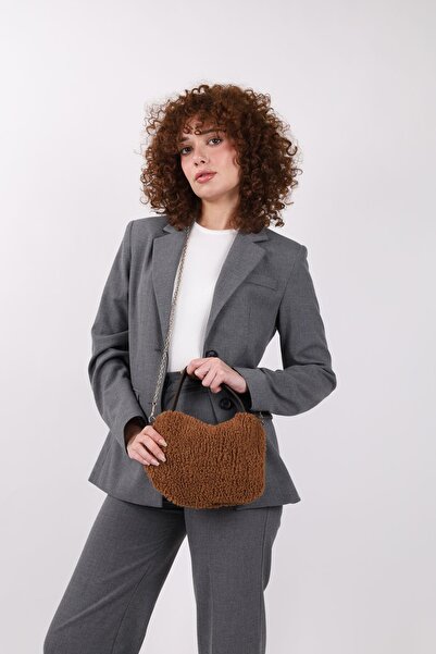 NOTHING Women's Fur Plush Handle Chain Strap Mini Hand Shoulder Baguette Bag