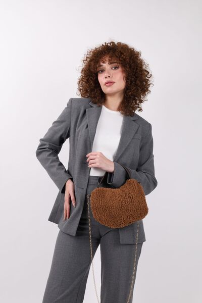 NOTHING Women's Fur Plush Handle Chain Strap Mini Hand Shoulder Baguette Bag