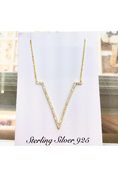 Oriental Kuyumculuk Jewellery V Şeklinde Taşlı Su Yolu Gümüş Kolye