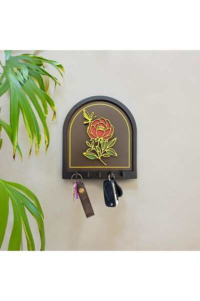 CajuArt Black Rose Design Wall Hanger Embossed Base - Keychain