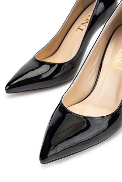 Tamer Tanca Kadın Vegan Siyah Rugan/Gold Stiletto Ayakkabı