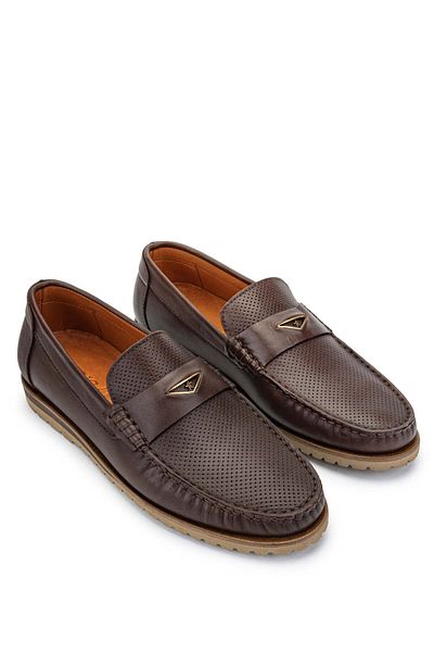 Tamer Tanca Genuine Leather Men's Loafer - Hazelnut Model