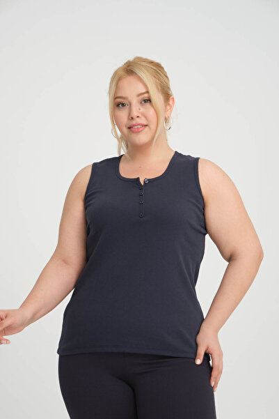 BANEGA Navy Blue Crew Neck Thick Strap Cotton Combed Blouse Undershirt - Large Size