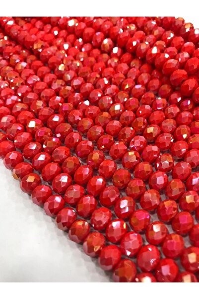 LİVZA BİJUTERİ Kristal Boncuk , Kırmızı Renk Kristal Boncuk Dizisi, 8 Mm Yuva...