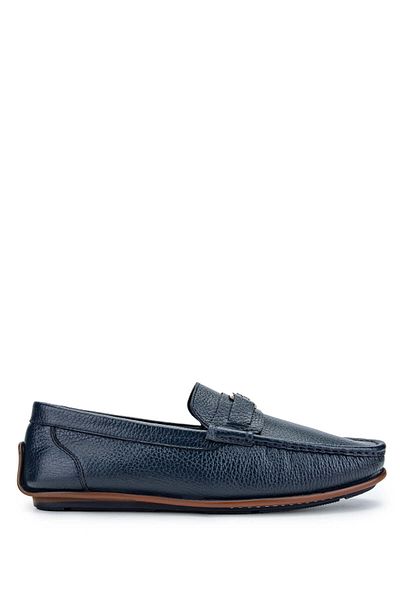 Tamer Tanca Navy Blue Genuine Leather Men's Loafer Shoes