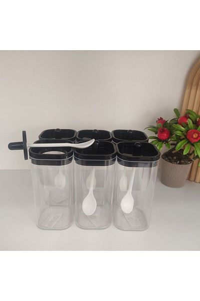AS Home Set of 6 Mica Spice Dispensers with Lid and Spoon 300 ml