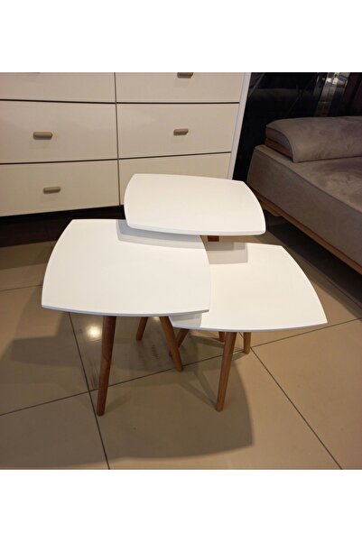 EKOLART Stil Bohem Beyaz Zigon Sehpa Takımı