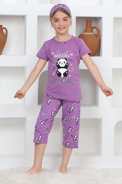 KAPİKİDS Red Panda Printed Short Sleeve Girl's Pajama Set - Crew Neck, Eye Patch