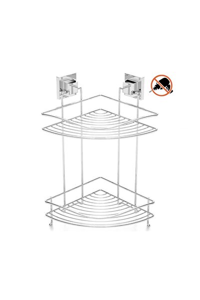 EYM Tekno Tel EF-253 Yapışkanlı 2 Katlı Köşelik Banyo Rafı Krom