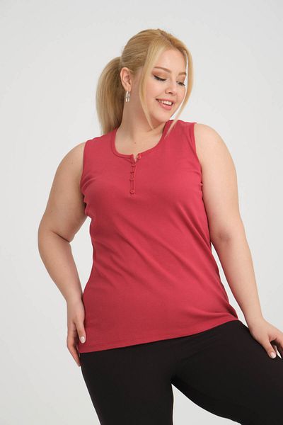 BANEGA Plus Size Plum Crew Neck Cotton Tank Top - Thick Straps