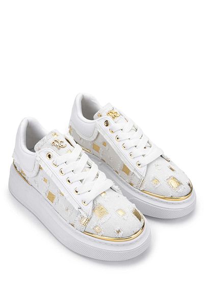 Tamer Tanca White/Dore Women's Sneakers - Textile Sports Shoes