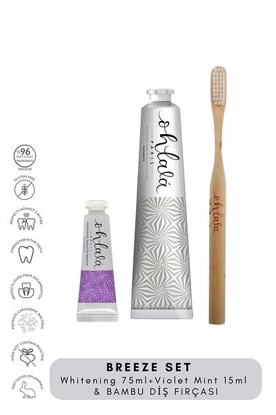 OHLALA Whitening mint 75 ml + Violet Mint 15 ml + Bamboo Toothbrush Breeze Set