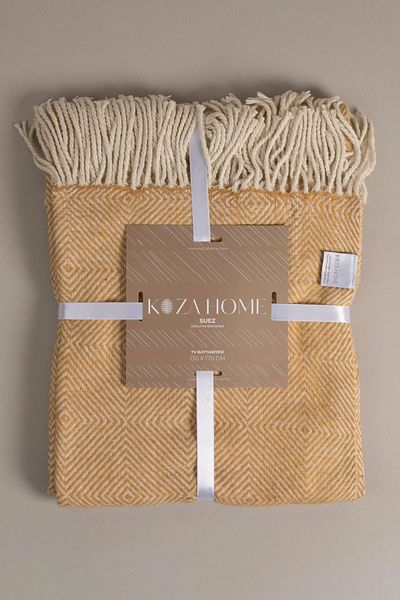 Koza Home Suez Mustard White Colored Wool TV Blanket 91250