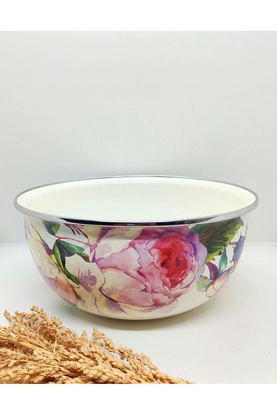 EBRULİEMAYE Rose Enamel 3 liter Bowl Kneading and Mixing Salad Container
