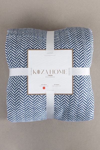 Koza Home Twin Blanket Soft Cotton Double Blanket Blue Cream 200 X 220 5019a