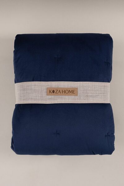 Koza Home إليت مفرش سرير مزدوج مخملي أزرق كحلي 230x250 2 وسادة 50x70 5024
