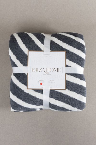 Koza Home Twin Blanket Soft Cotton Double Blanket Anthracite Cream 200 X 220 5038a