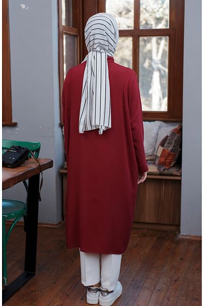 sefamerve Claret Red Raglan Sleeve Tunic - 6433-04
