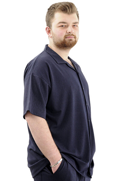 ModeXL Men's Shirt - Mode XL, Plus Size, Apas Collar, JAKAR U24380 Navy Blue