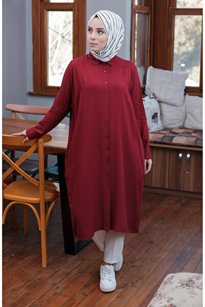 sefamerve Claret Red Raglan Sleeve Tunic - 6433-04