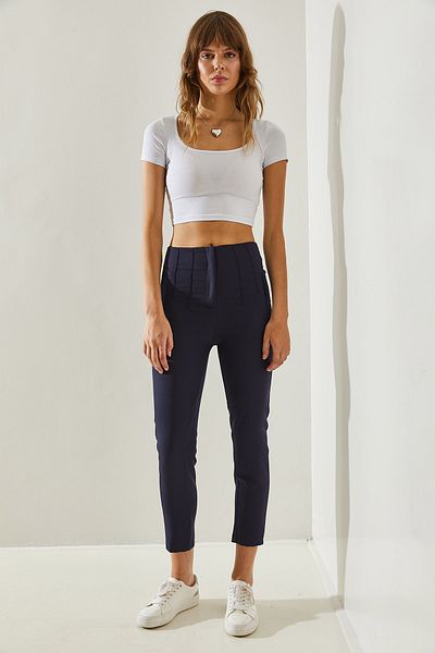 Bianco Lucci High Waist Zippered Women's Double Trousers - Grass Detailed60251269