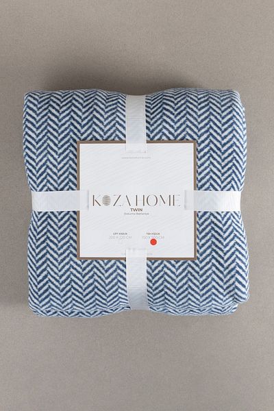 Koza Home Twin Blanket Soft Cotton Single Blanket Blue Cream 150 X 200 5015a