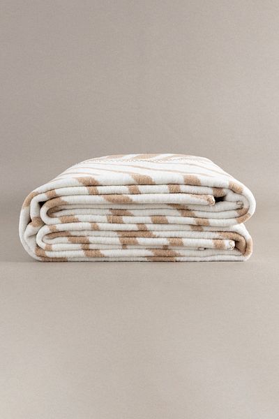 Koza Home Twin Blanket Soft Cotton Double Blanket Brown Cream 200 x 220 5036A