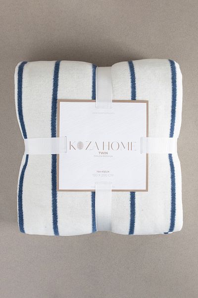 Koza Home Twin Blanket Soft Cotton Single Blanket Blue Cream 150 X 200 5023a