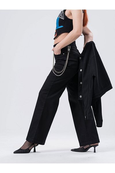 focsel High Waist Black Women's Jeans - Regular Fit Jeans