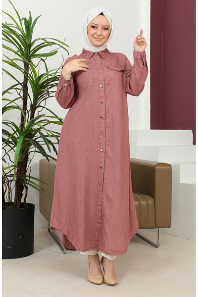 sefamerve 7001-02 Model Dried Rose Long Denim Tunic
