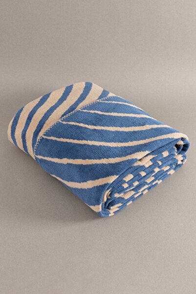 Koza Home Twin Battaniye Soft Pamuklu Çift Kişilik Battaniye Kahve Mavi 200 x 220 5037A