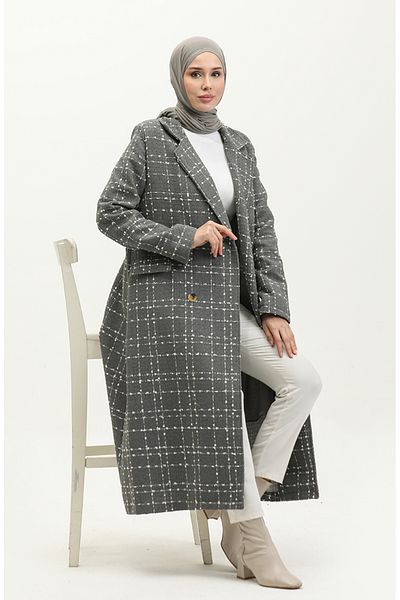 sefamerve Light Gray Tweed Coat - 71209-04