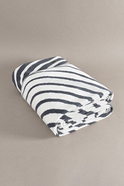 Koza Home Twin Battaniye Soft Pamuklu Tek Kişilik Battaniye Antrasit Krem 150 X 200 5034a