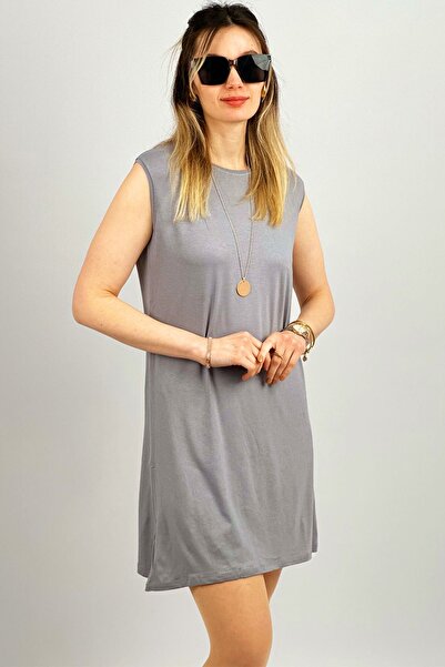 Betimoda Women's Zero Sleeve Combed Cotton Long Tunic Underwear Gray