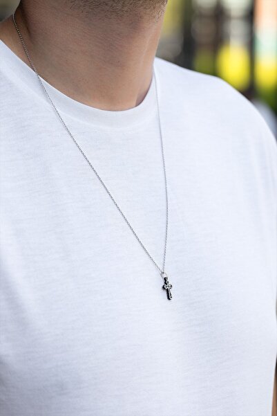 Cenova Jewelry 14 Ayar Altın İki Renkli Haç Kolye