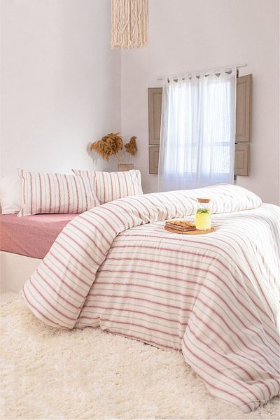 Koza Home Viento Duvet Cover Set Cotton Claret Red Brown Striped Double Size 200x220 9522a
