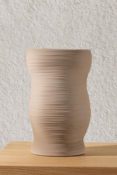 Koza Home Ophelia Taş Dokulu Vizon Seramik Vazo 19x19x27,5cm 8587