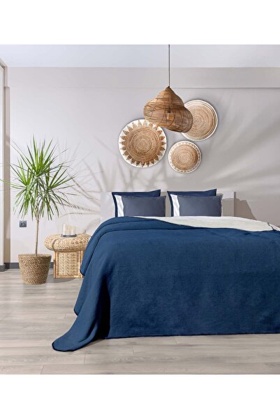 Koza Home Twin Soft Pamuklu Çift Kişilik Battaniye Mavi Krem 200 X 220 5009a
