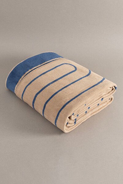 Koza Home Twin Battaniye Soft Pamuklu Tek Kişilik Battaniye Kahve Mavi 150 x 200 5025A