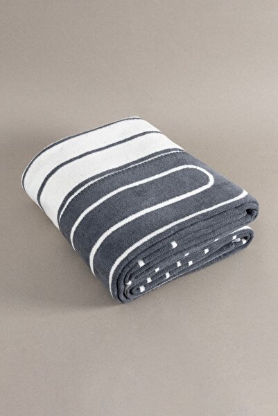 Koza Home Twin Battaniye Soft Pamuklu Tek Kişilik Battaniye Antrasit Krem 150 x 200 5026A