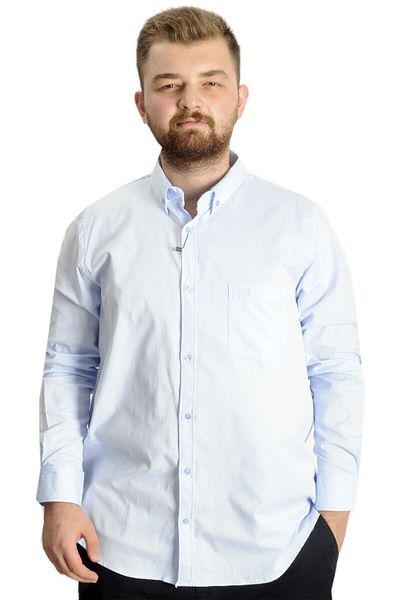 ModeXL Ανδρικό πουκάμισο Oxford - Plus Size, Τσέπες, Ανοιχτό μπλε, U.Sleeve 20366