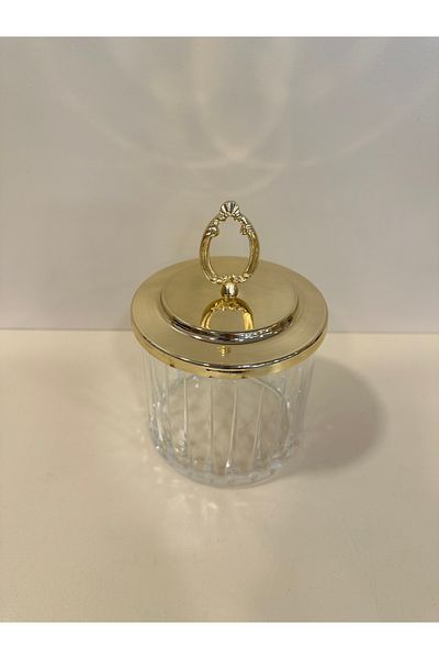 PLUS HOME KAVONOZ Set of 3 - Gold with Cut Glass and Tray