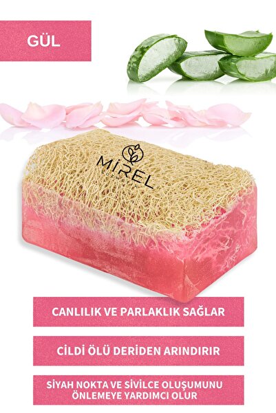 MİREL KOZMETİK Doğal Kabak Lifli Gül Sabunu - Kabak Lifli Aloe Vera Sabun - P...